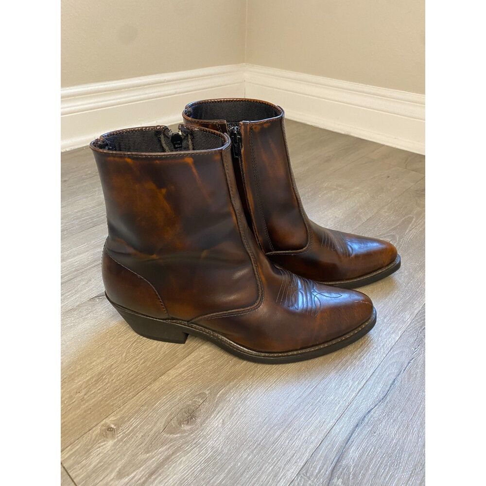 Laredo 62004 Mens 9.5 D Long Haul Brown Leather Side Zip Western Cowboy Boots